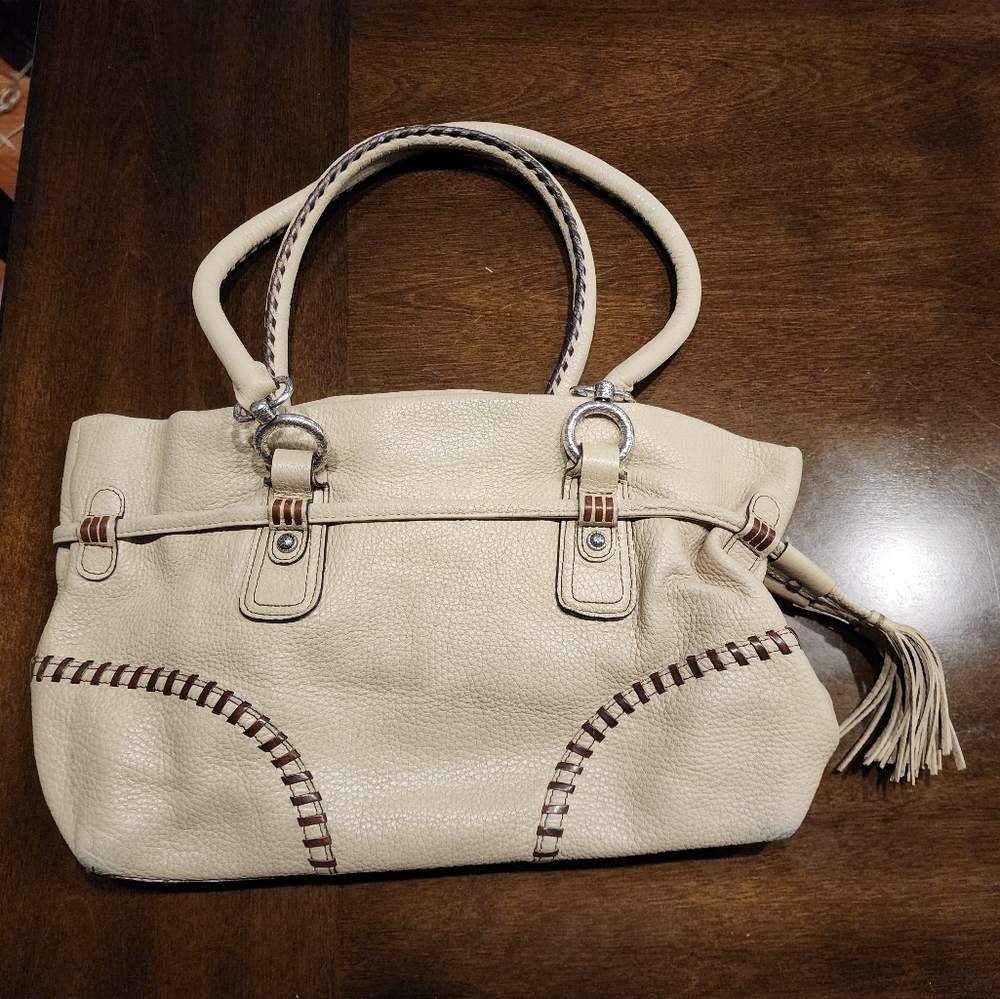 Brighton Cream Shoulder Bag with Brown Stitching